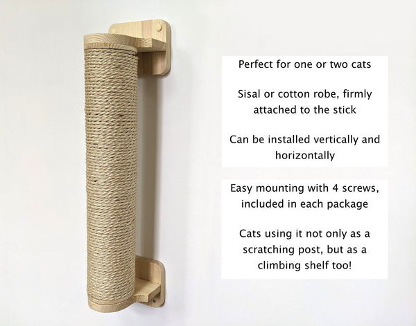 Cat Scratching Post from Pine Wood with Sisal or cotton robe, Modern cat scratcher, Scratching post, Cat wall post, Katzenbaum