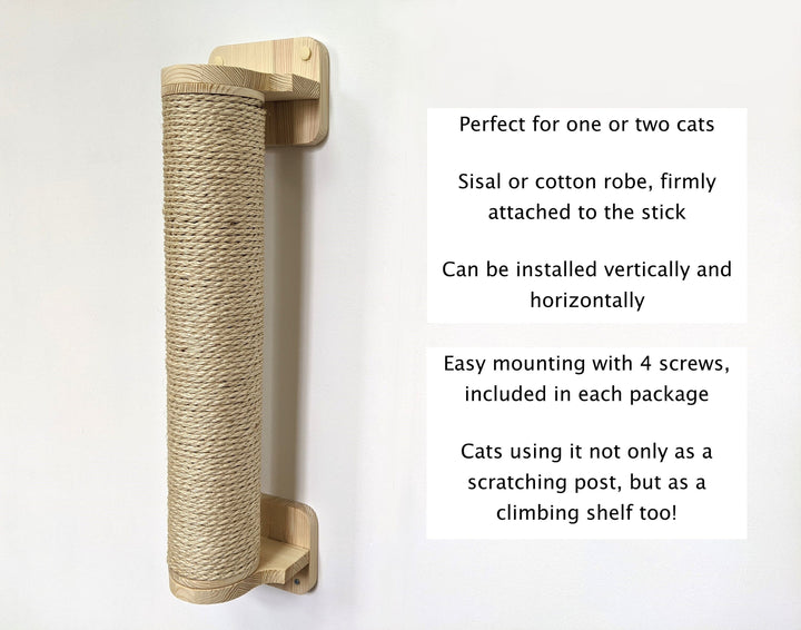 Cat Scratching Post from Pine Wood with Sisal or cotton robe, Modern cat scratcher, Scratching post, Cat wall post, Katzenbaum