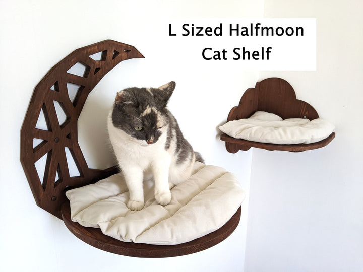 Cat Shelf L Sized HalfMoon, Cat Furniture Shelves for Walls with Pillows PurrPurrbyAnnabella, Shelves for Big Cats 2023