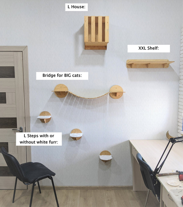 Cat Wall Shelves Set for BIG cats, Cat shelves, Cat climbing wall, Cat tree, cat tower, Cat wall furniture, Cat tree tower, Cat playground