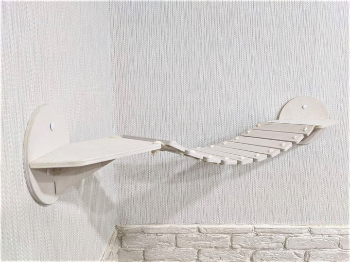 White Corner Cat Bridge in size M, Cat Wall Shelves and Bridge, Perfect Cat Bridge for Corner with Steps, Wall Mounted Cat Bridge