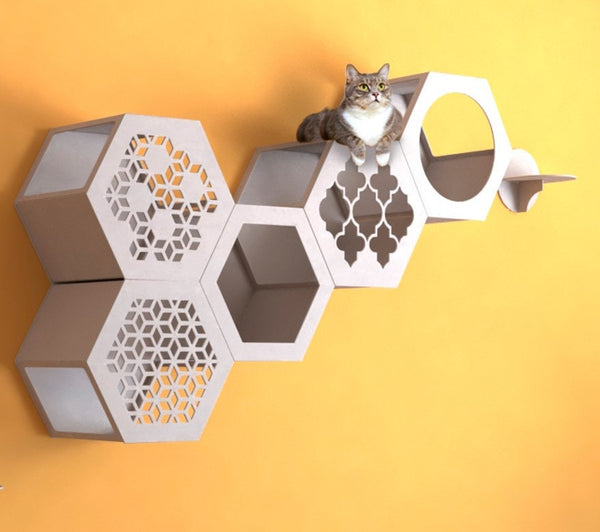 Cat Hexagons in White Color, Cat wall furniture, Cat shelves, Cat furniture, Cat wall shelves, Wall mounted cat bed, Cat wall furniture set