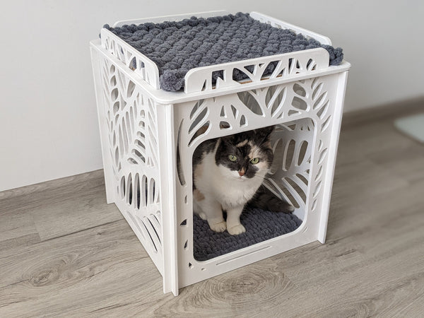 Modern Cat House Bed with 2 places for Sleep and Play | Perfect for all sizes cats | Wooden cat house | Cute Cat Bed furniture in 5 colors