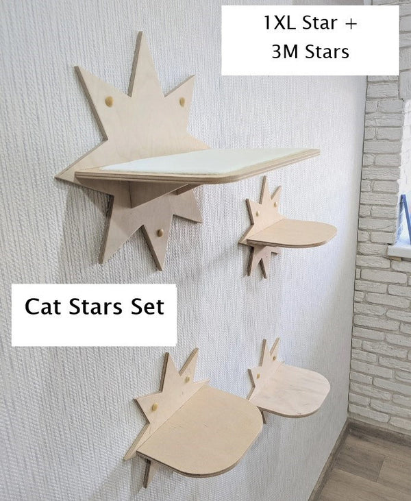 Star Set: 1 Bed and 3 Shelves for your Cats, best for napping, sleeping, playing and jumping, cute and simple, in size M