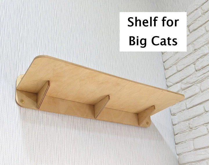 Wood long floating shelves for BIG cats, Perfect wall shelf for Maine Coon, Savannah, Norwegian Forest Cat,  Ragdoll, Highlander, Shorthair