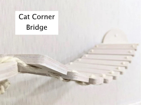 White Corner Cat Bridge in size M, Cat Wall Shelves and Bridge, Perfect Cat Bridge for Corner with Steps, Wall Mounted Cat Bridge