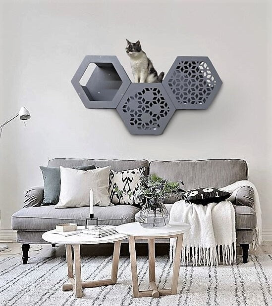 Hexagon cat Shelf, Cat shelves, Cat furniture, Cat wall furniture set, Cat climbing wall, Cat wall shelves, Cat tower,  Cat wall furniture