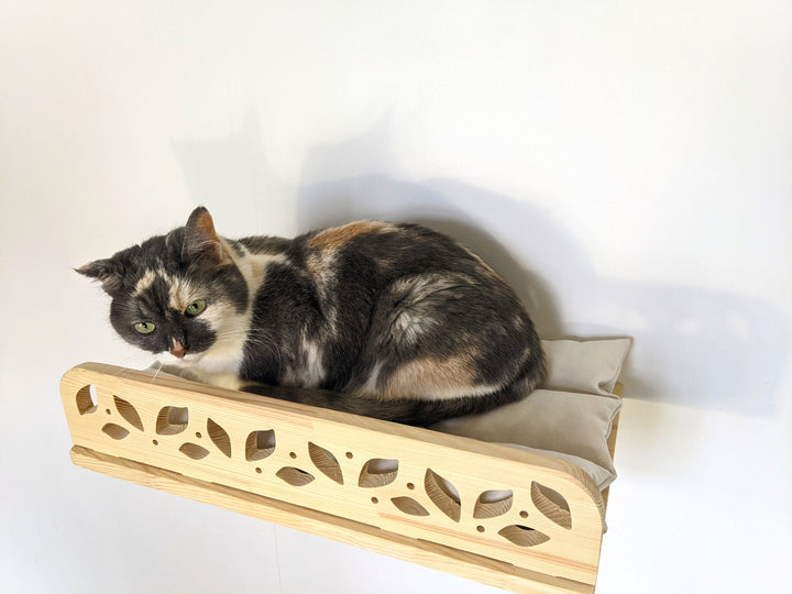 Pinewood Cat Bed Leaf Design, Size for all breeds, Modern Cat Funiture for all types of walls 2023, Cute Cat Perch