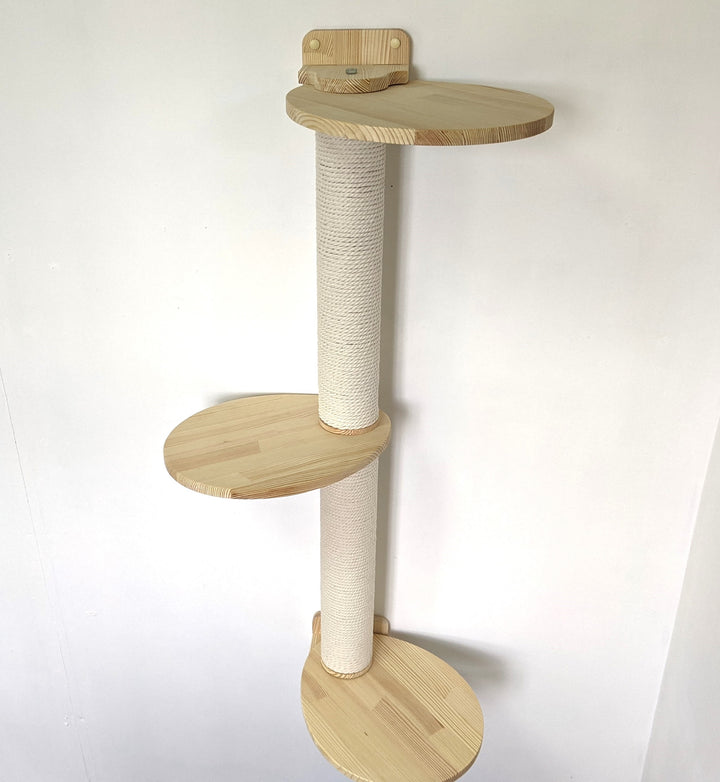 Cat Tree Tower with 3 Egg Pinewood Platforms for jumping, siting, napping on them, Modern wallmounted scratching post for cats 2023