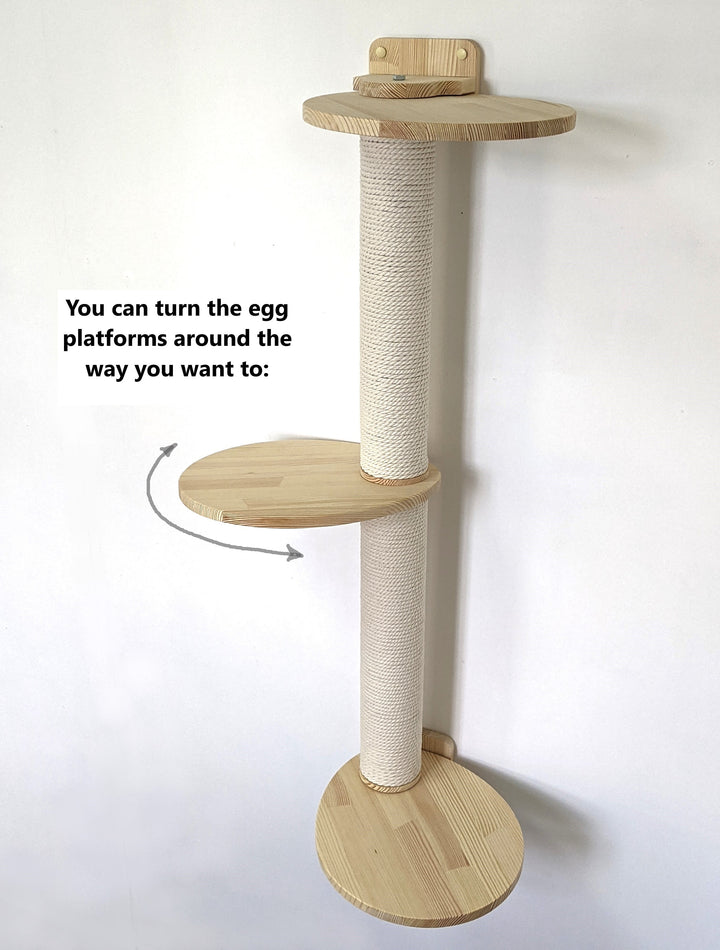 Cat Tree Tower with 3 Egg Pinewood Platforms for jumping, siting, napping on them, Modern wallmounted scratching post for cats 2023