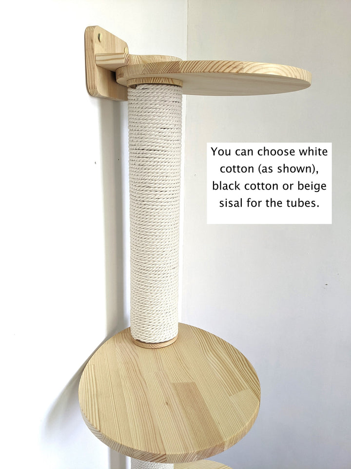 Cat Tree Tower with 3 Egg Pinewood Platforms for jumping, siting, napping on them, Modern wallmounted scratching post for cats 2023