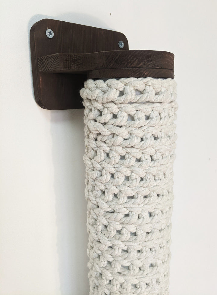 Crocheted Cat Scratching Post from Pine Wood (White cotton robe or black, 5 colors available for the wood)