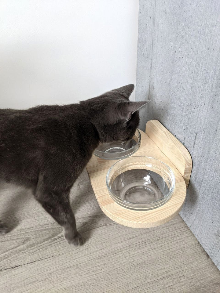 Wall mounted Double Feeder for Cats with 2 Big Bowls, small and medium dogs, Robot Vacuum Friendly, Spacey Cat Feeding Station, Dog Proof