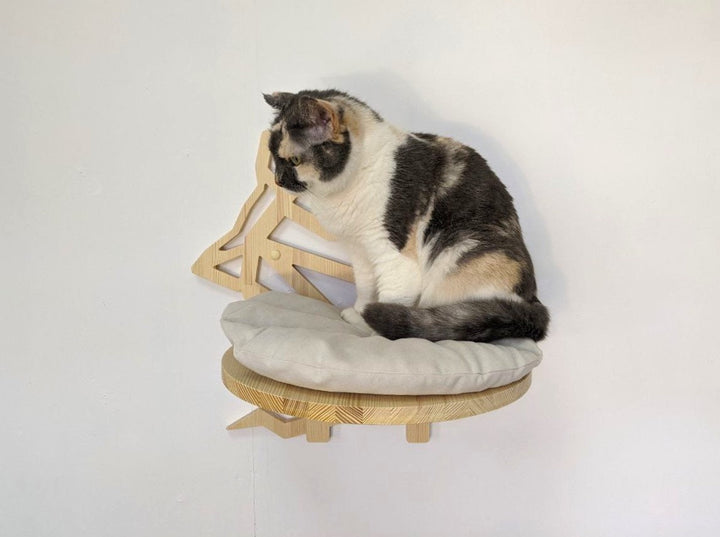 Cat with Ball Yarn Shelf in Geometric Style, Cat shelves, Cat furniture, Cat wall shelves, Modern Cat wall furniture bed, Unique cat trees