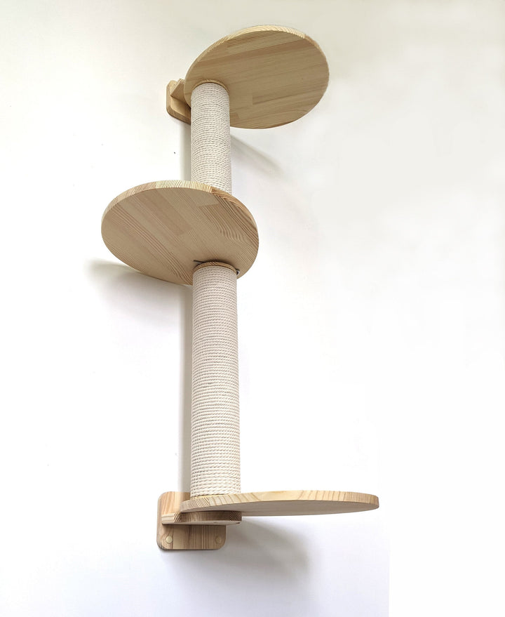 Cat Tree Tower with 3 Egg Pinewood Platforms for jumping, siting, napping on them, Modern wallmounted scratching post for cats 2023