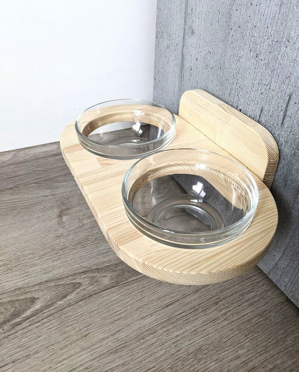 Wall mounted Double Feeder for Cats with 2 Big Bowls, small and medium dogs, Robot Vacuum Friendly, Spacey Cat Feeding Station, Dog Proof