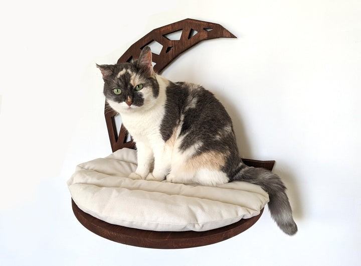 Cat Shelf L Sized HalfMoon, Cat Furniture Shelves for Walls with Pillows PurrPurrbyAnnabella, Shelves for Big Cats 2023