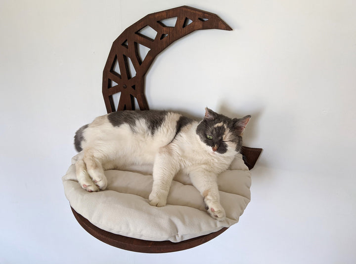 Cat Shelf L Sized HalfMoon, Cat Furniture Shelves for Walls with Pillows PurrPurrbyAnnabella, Shelves for Big Cats 2023