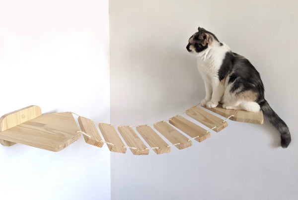 Corner Cat Bridge from Pine Wood, Cat wall shelves, Cat furniture, Cat bridge for wall, Cat tree wall, Cat furniture wall, Cat wall bed