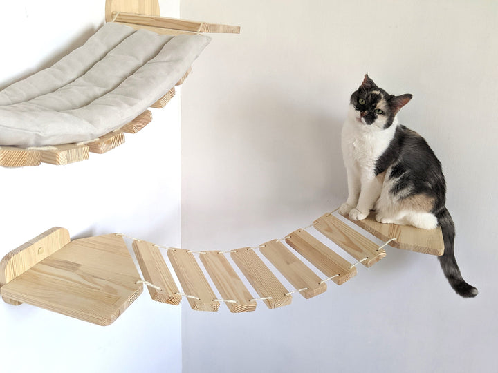 Corner Cat Bridge from Pine Wood, Cat wall shelves, Cat furniture, Cat bridge for wall, Cat tree wall, Cat furniture wall, Cat wall bed