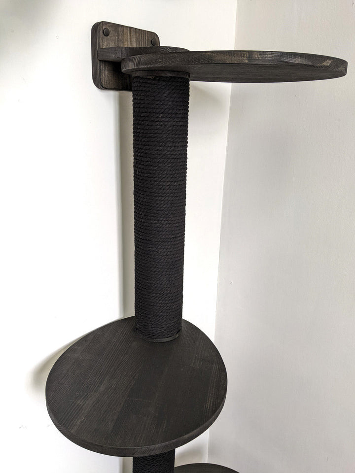 Modern Cat Tree Tower in a Black Color with Cotton Rope, Include 3 Egg Platform, Cat tree for large cats and medium sized