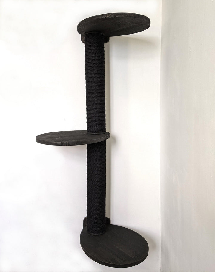 Modern Cat Tree Tower in a Black Color with Cotton Rope, Include 3 Egg Platform, Cat tree for large cats and medium sized