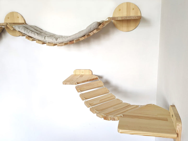 2 Kind of Cat Bridges pack: Double Bridge with pillows and Corner Bridge, perfect cat furniture for active and playful ones, Super sturdy