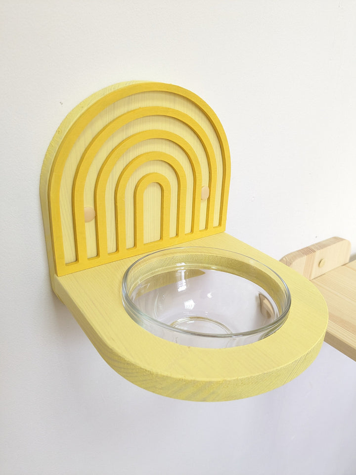 Cat Wall Feeder in Warm Yellow Colors, Big Bowl for any type of food, Make your cat's space clean and comfortable for the cat's neck!