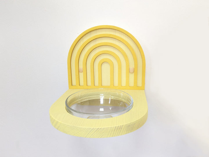 Cat Wall Feeder in Warm Yellow Colors, Big Bowl for any type of food, Make your cat's space clean and comfortable for the cat's neck!