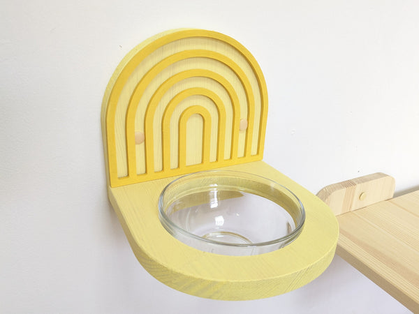 Cat Wall Feeder in Warm Yellow Colors, Big Bowl for any type of food, Make your cat's space clean and comfortable for the cat's neck!