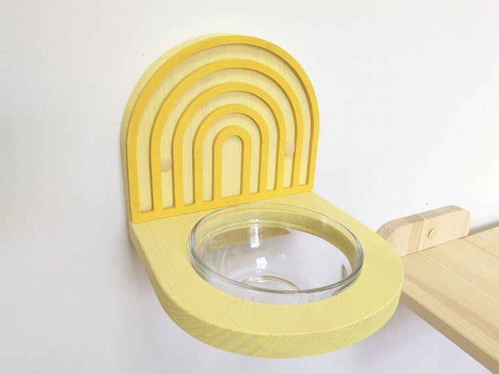 Cat Wall Feeder in Warm Yellow Colors, Big Bowl for any type of food, Make your cat's space clean and comfortable for the cat's neck!