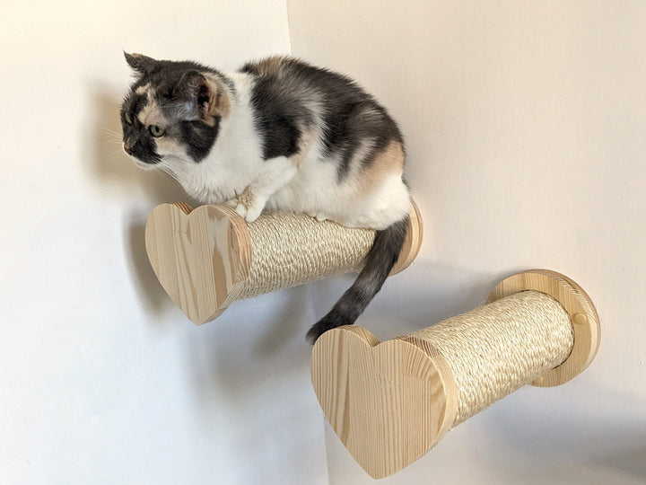 SET of 3 Scratching Post Cat Steps Heart Design, Cat Wall Furniture for Cats, Cat scratcher for Wall, Gift for Cats