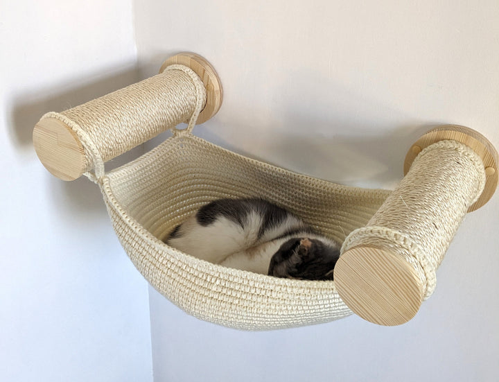 Big Sisal Cat Bed with 2 Scratcher Posts for any type of wall, 100% Handmade Cat Wall Furniture from Ukraine, Perfect even for Big Cats