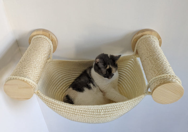 Big Sisal Cat Bed with 2 Scratcher Posts for any type of wall, 100% Handmade Cat Wall Furniture from Ukraine, Perfect even for Big Cats