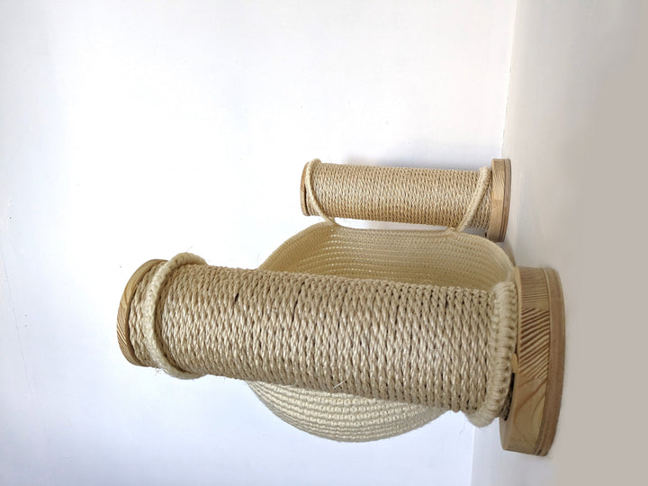 Big Sisal Cat Bed with 2 Scratcher Posts for any type of wall, 100% Handmade Cat Wall Furniture from Ukraine, Perfect even for Big Cats