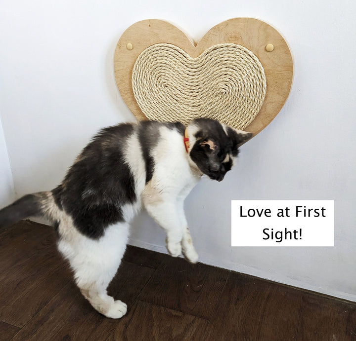 Cat Furniture Set "I want my own corner, Mom!" included: Big Sisal Cat Hammock Bed with 2 Scratcher Posts, 3 Lovely Sisal Steps, Heart, Bowl