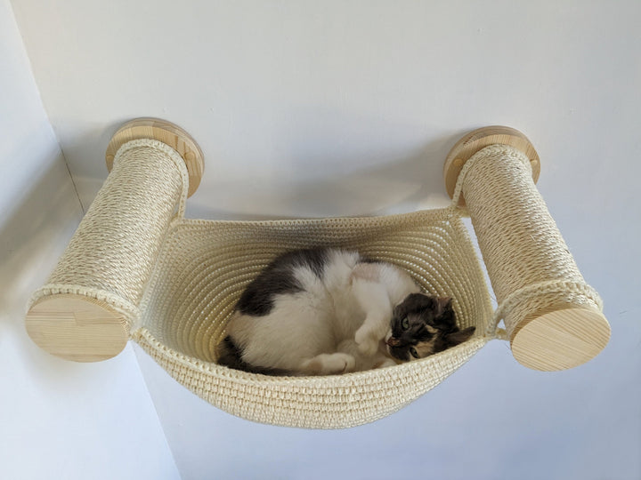 Cat Furniture Set "I want my own corner, Mom!" included: Big Sisal Cat Hammock Bed with 2 Scratcher Posts, 3 Lovely Sisal Steps, Heart, Bowl