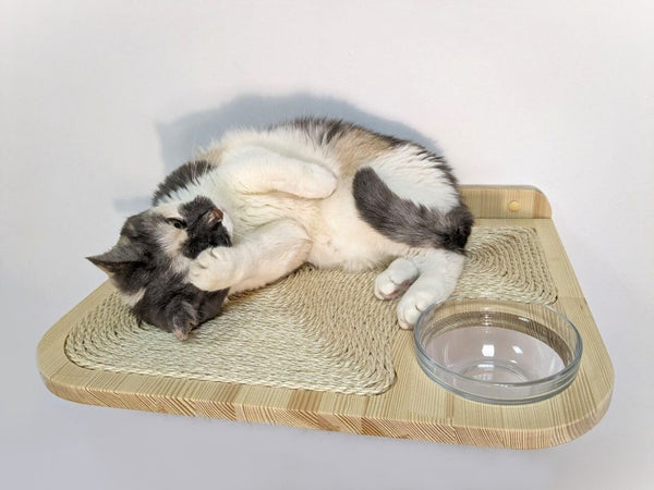 Wall Mounted Cat Bed with Built-In Glass Bowl, Cat wall shelves for any breed and any type of wall, Easy Mounting Cat Furniture