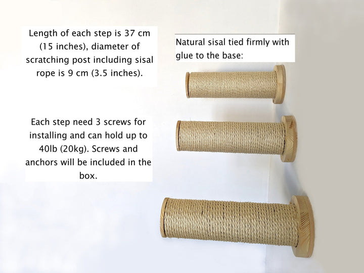 Scratching Post Cat Step Regular Design, Cat Wall Furniture for Cats, Cat scratcher for any type of walls, Gift for Cats